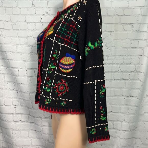 Designer Originals Studio Vintage Embroidered Ugly Christmas Cardigan Sweater - Picture 4 of 6